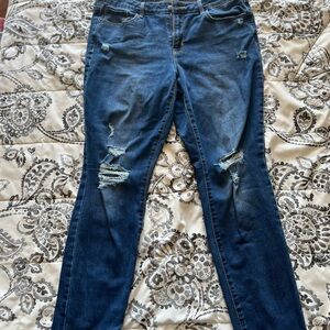 Old Navy Women's Distressed Skinny Jeans - Dark Blue